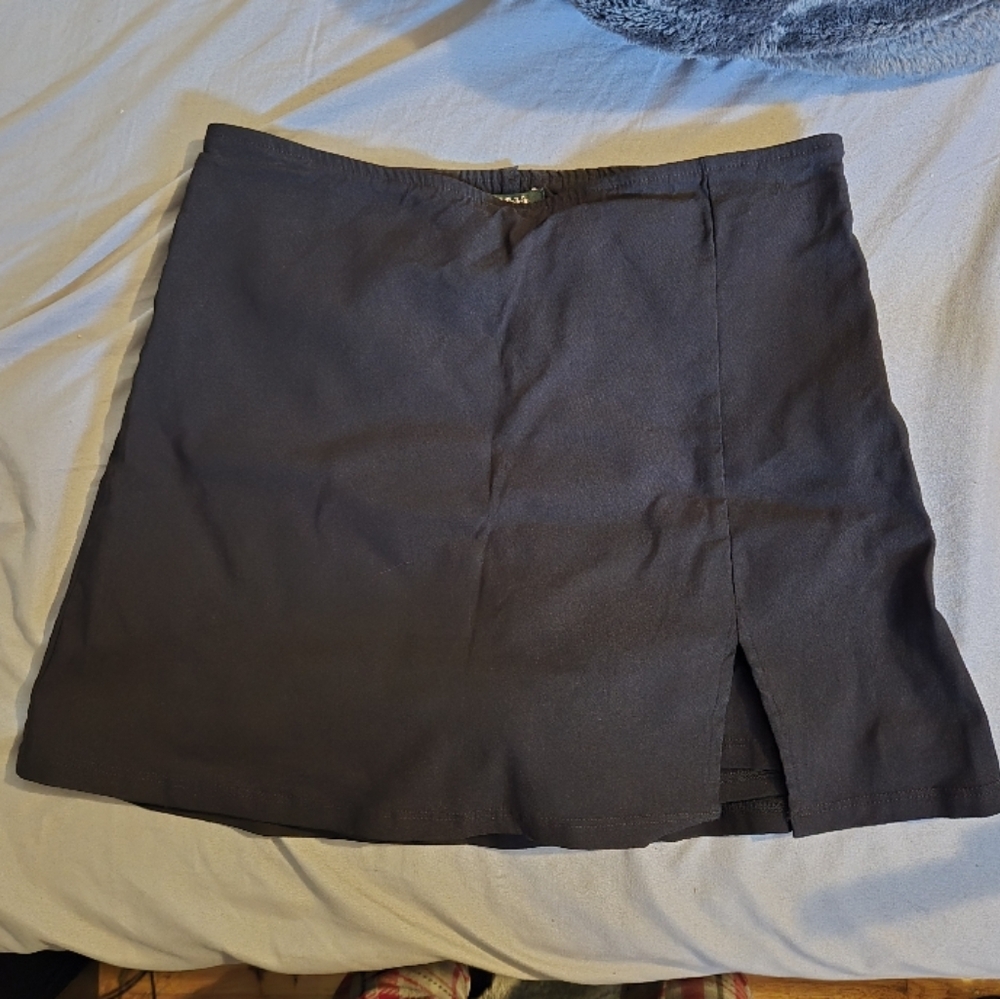 Black Mini A-Line Skirt with Front Slit